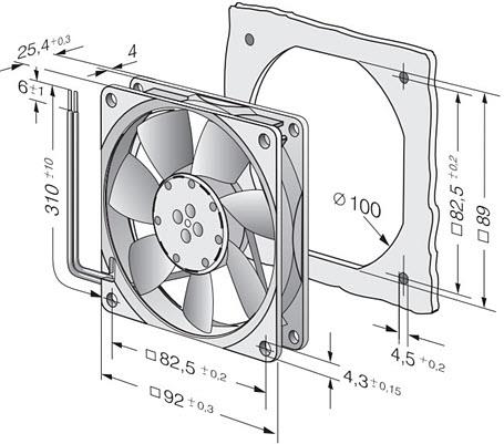 Mechanical Drawing - ebm-papst 3400N Tubeaxial DC Fans